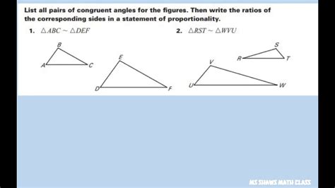 what are the list of angles similar to corresponding